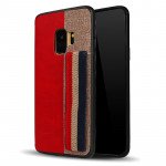 Wholesale Galaxy S9+ (Plus) Striped Hand Strap Grip Holder PU Leather Case (Red)